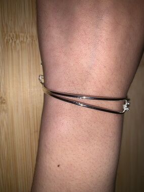 New Sterling Silver Open Cuff Bracelet with Crystal Accent - Silver